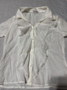 Younique Cream Ruffle Front Blouse